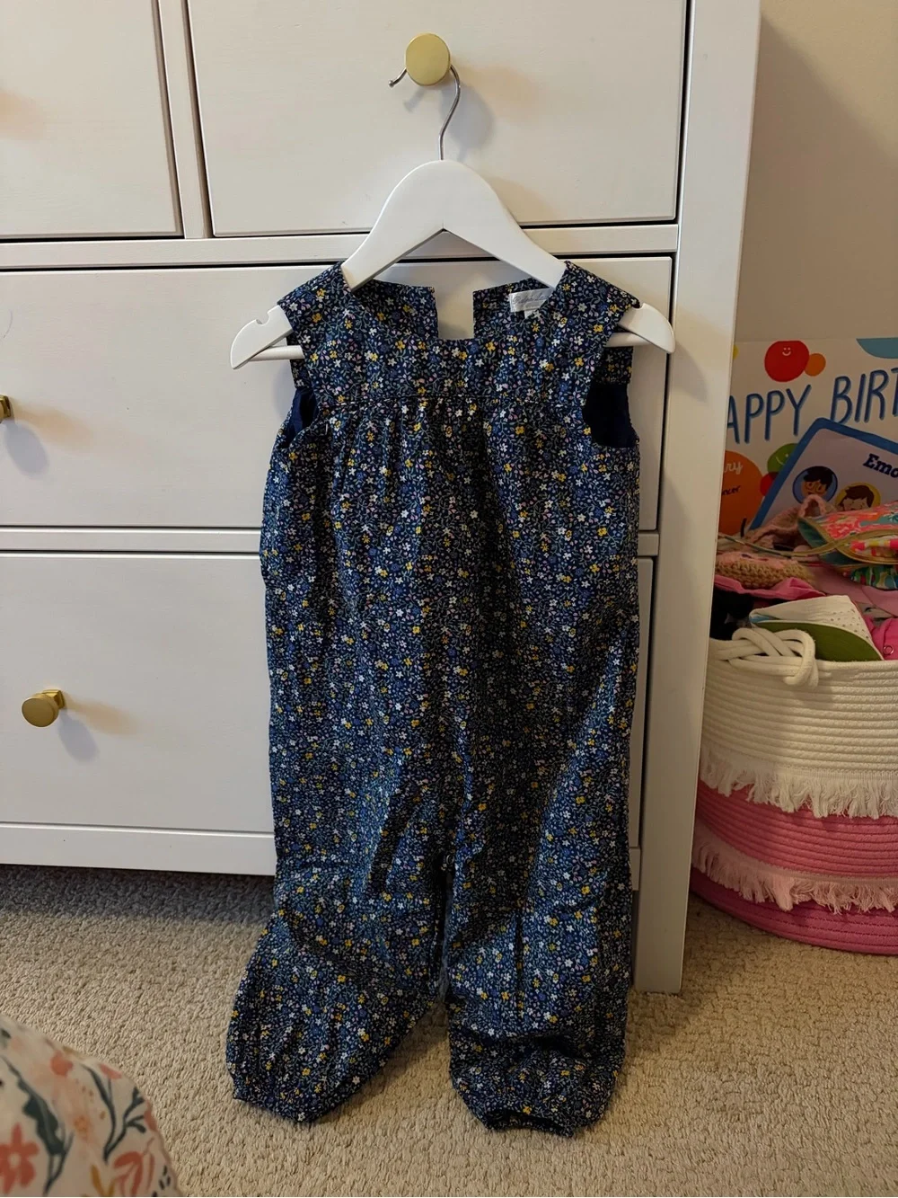 Ralph Lauren Girls 24 Months Floral Romper Navy Blue Pink Green
